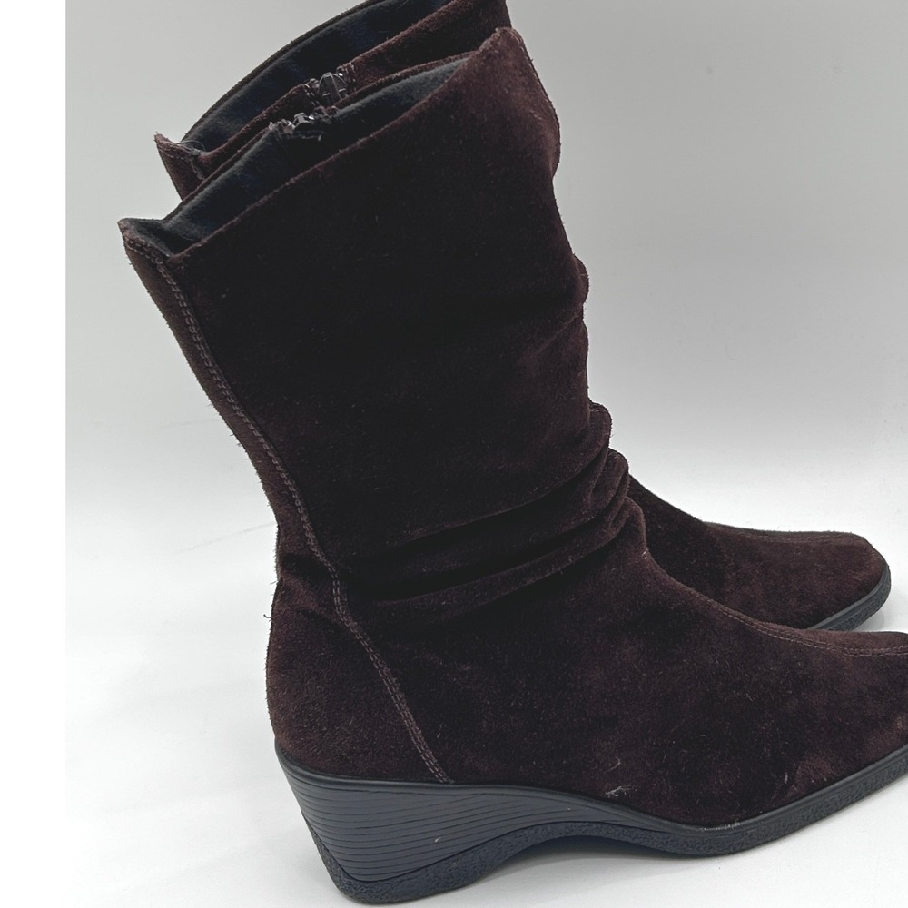 GH Bass Ganelle Brown Suede Wedge Mid Calf Boots Women's Size 8M Heritage Style - Picture 4 of 10